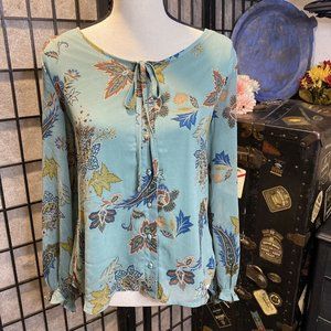 - Christopher & Banks Petites Green Paisley Button Up Blouse